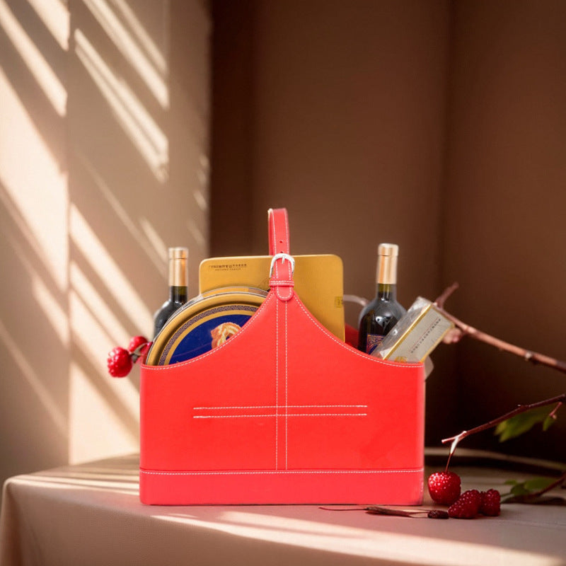 A leather portable basket gift packaging fruit storage basket wine basket