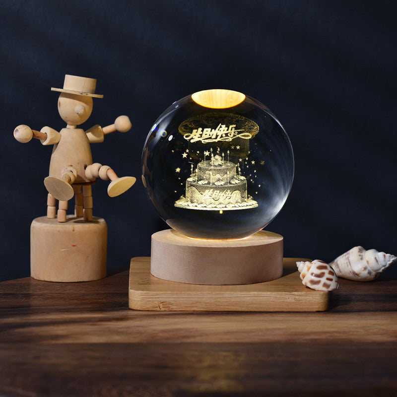 A creative 3d laser engraved crystal ball lamp