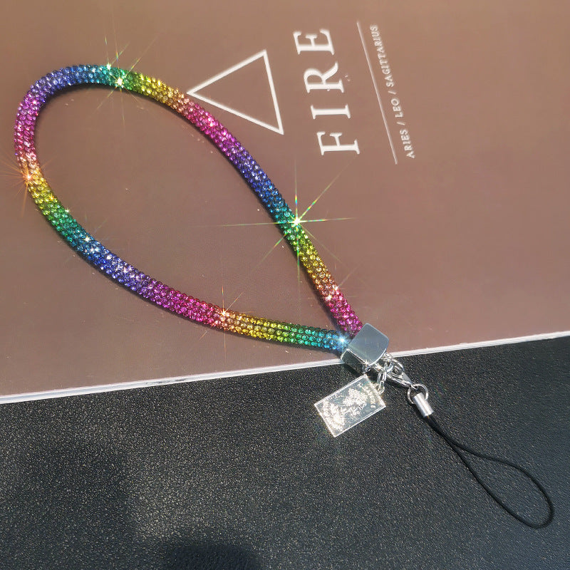 A Mobile phone lanyard length Wrist rhinestone lanyard Women's high-end luxury full diamond pendant Colorful fashion pendant - Mixbatch