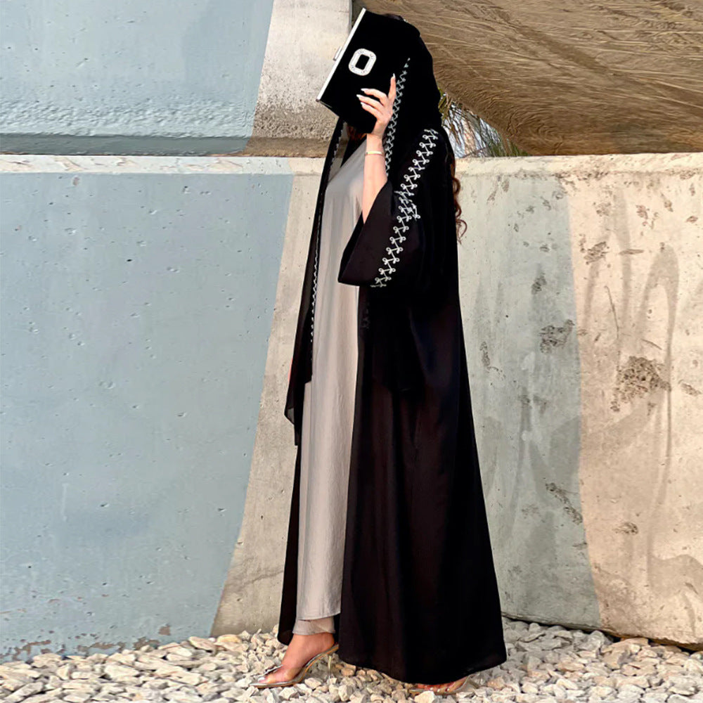 New Muslim fashion temperament elegant cardigan robe bat sleeve embroidered headscarf - Mixbatch