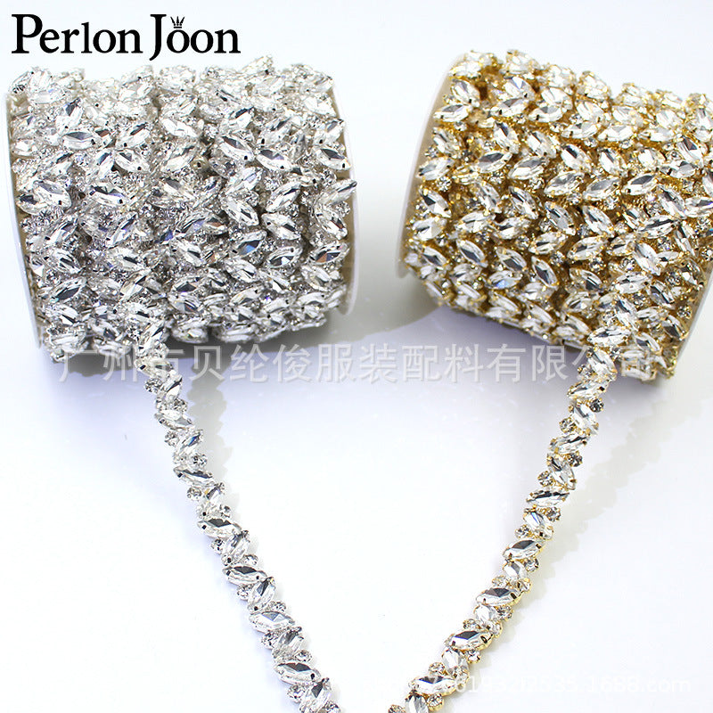 A gold and silver super flash leaf-shaped rhinestone chain clothing, shoe and hat accessories - Mixbatch