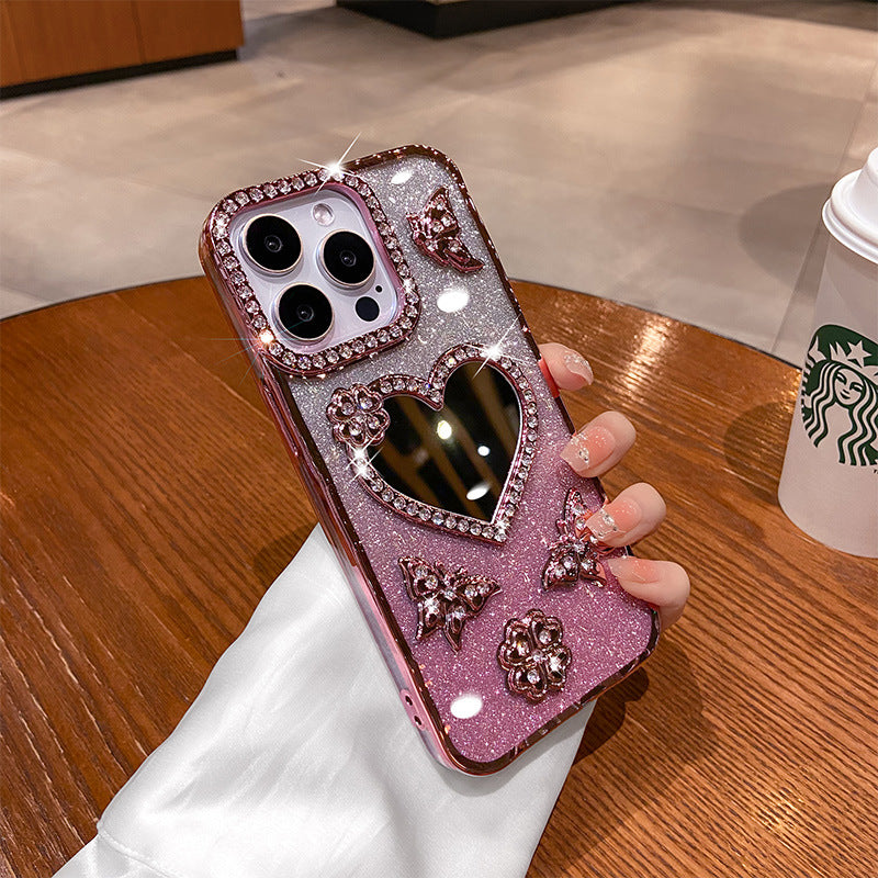 A mirror rhinestone phone case