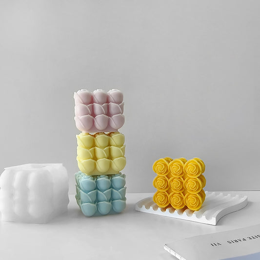 A geometric Rubik's Cube scented candle mold