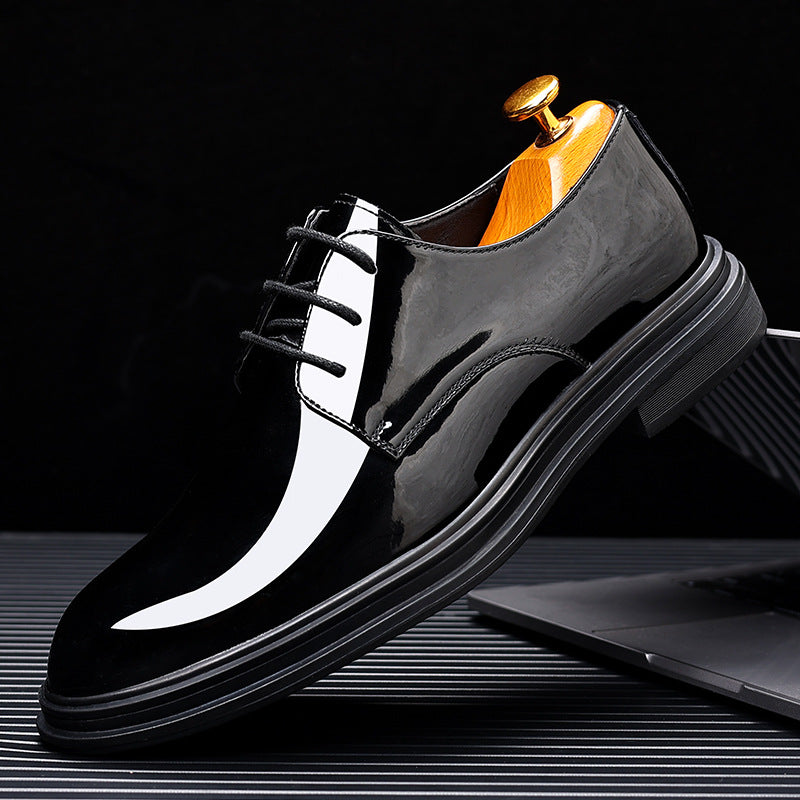 A leather shoes men's Korean version patent leather increases 8CM business leather shoes