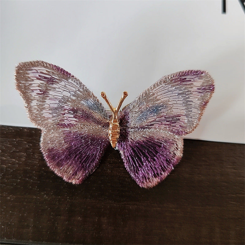 A retro light luxury pure hand embroidered butterfly brooch gradual change craft corsage, fashion niche insect badge accessories - Mixbatch