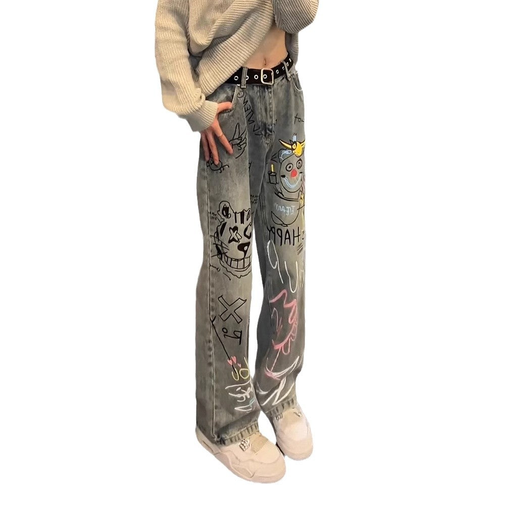 A graffiti print jeans