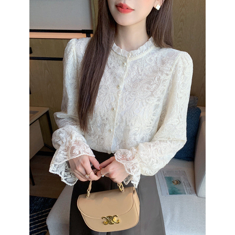 A spring new hollow long-sleeved lace shirt blouse spring shirt