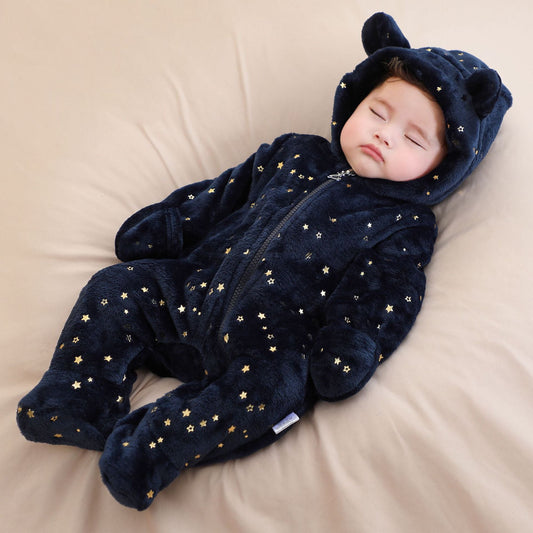 A baby onesie velvet spring and autumn clothes going out clothes baby autumn and winter foot-wrapped Romper climbing clothes
