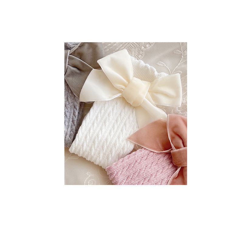 A flannel bow children's socks heel-less lace knee stockings baby medium stockings baby socks - Mixbatch