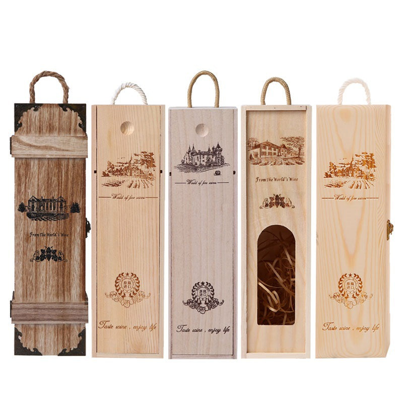 A red wine gift box single wooden box high-end solid wood packaging box wine box paulownia pine