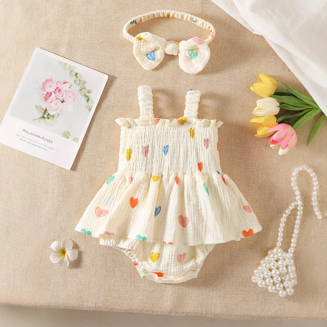 A Korean version of the new summer children's clothing baby onesie newborn baby girl fart coat full moon 100 days sling Romper
