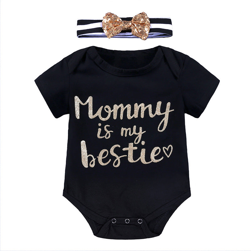 A cross-border foreign trade new baby short sleeved triangle jumpsuit+headband summer cotton jumpsuit crawling suit for infants and young children - Mixbatch