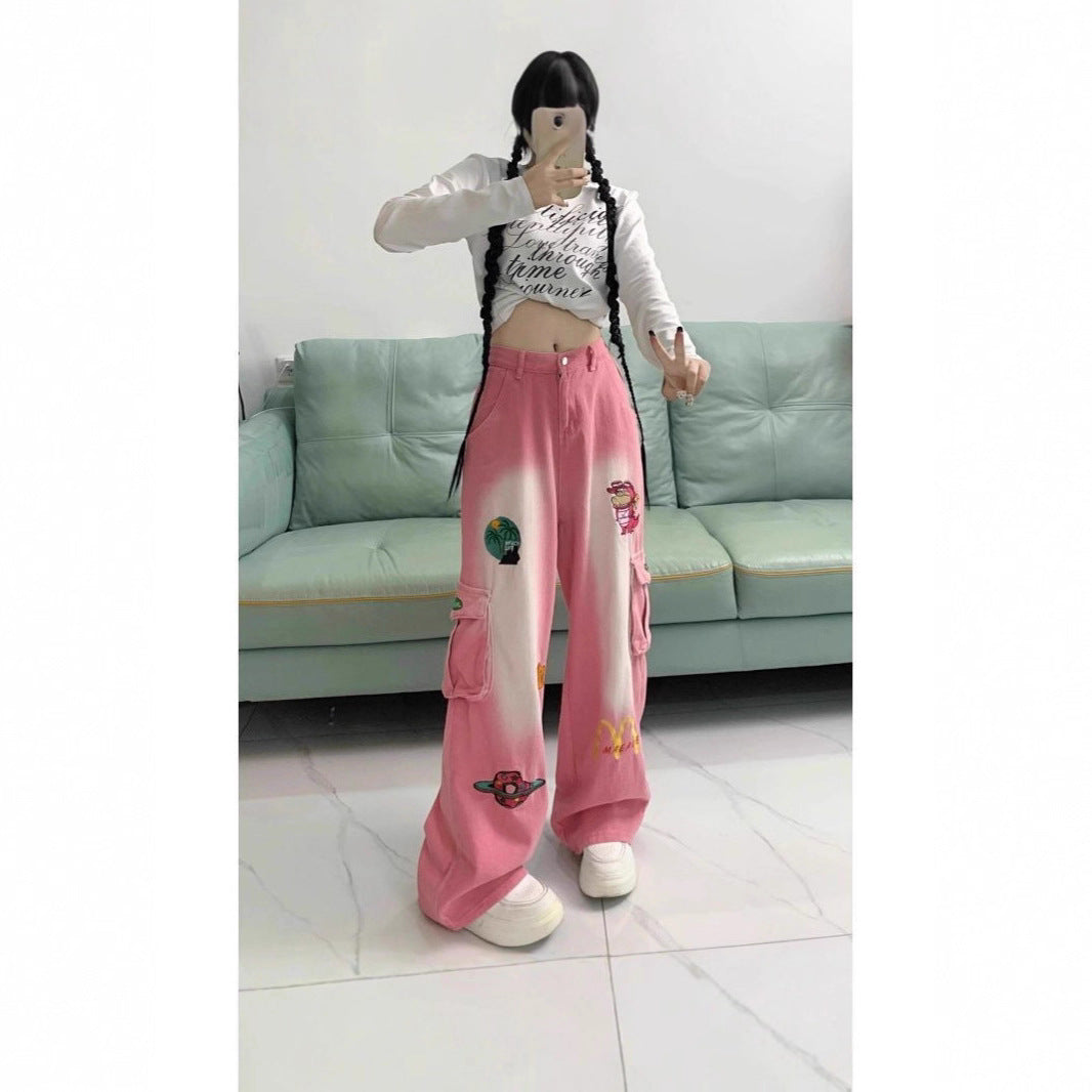 A cartoon embroidered jeans