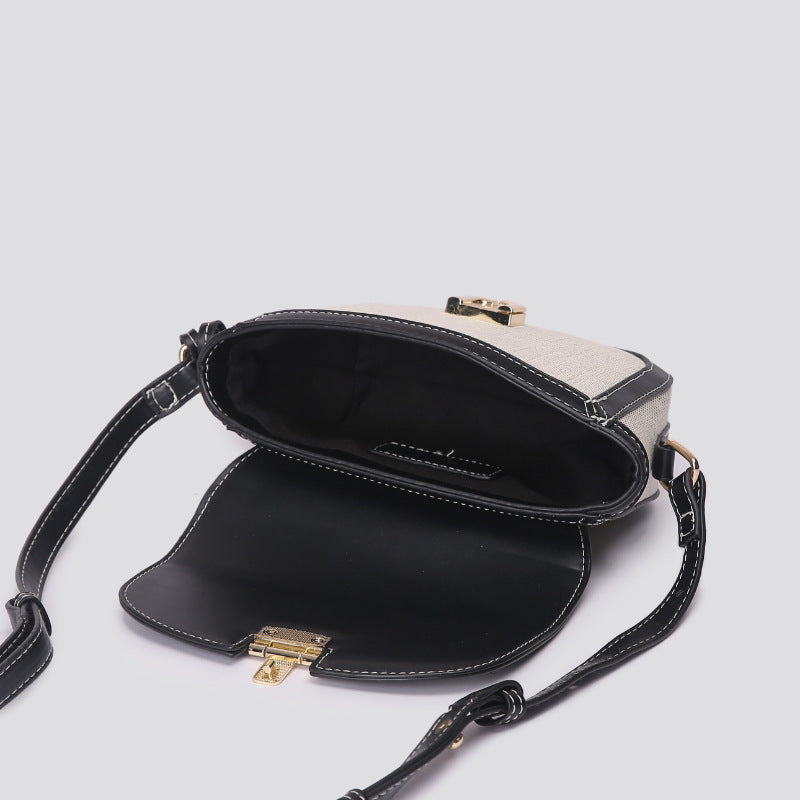 A autumn new Korean niche contrasting color single shoulder diagonal span saddle bag retro versatile underarm small bag women