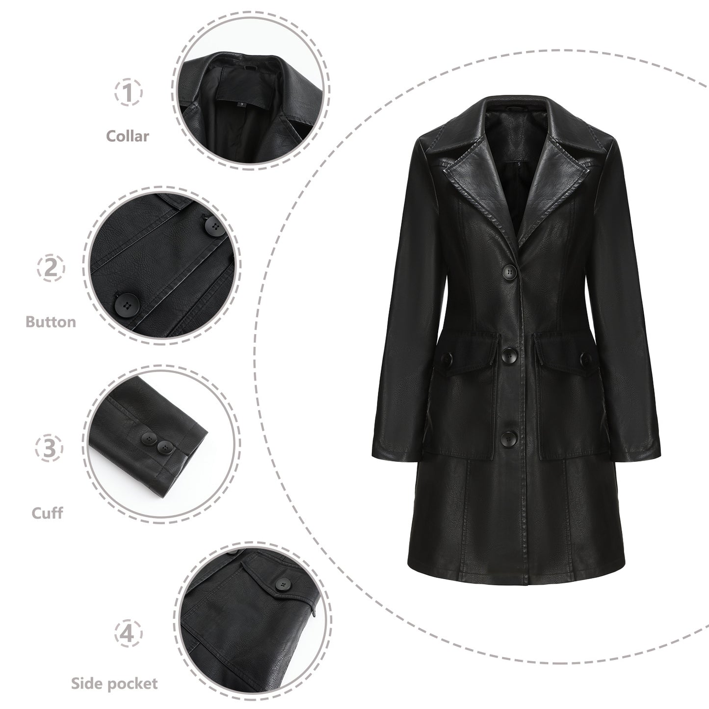 A women's long leather jacket
