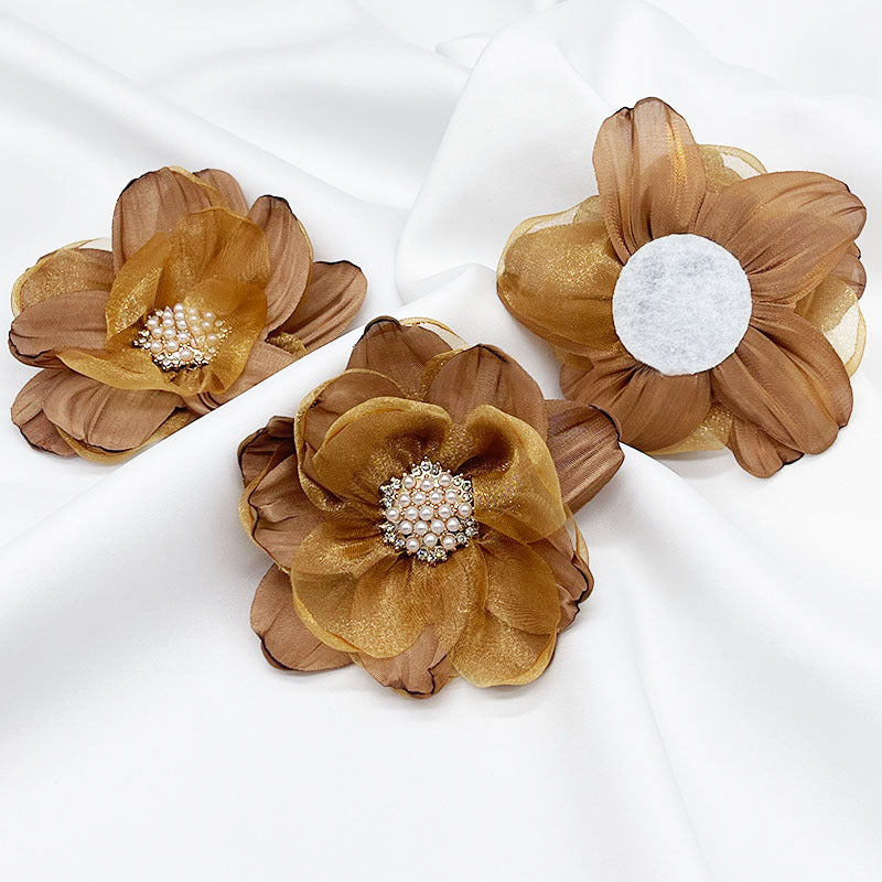 A organza flower accessories multi-layer three-dimensional gauze handmade beads DIY burnt edge flower jewelry shoe flower accessories - Mixbatch