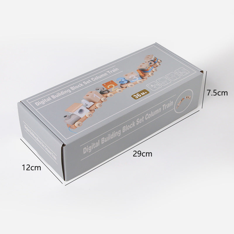 A young children wooden early education enlightenment digital color cognition collage building block drag small train educational toy