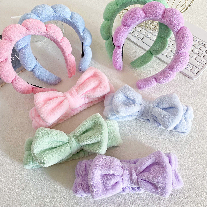 A Bow hair band, wash makeup, mask, cloud headband set, tie hair high cranial top