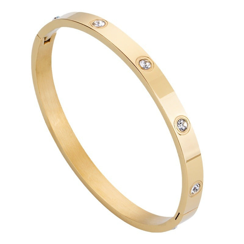 A Cross-border fashion bracelet with diamond buckle ten diamonds titanium steel diamond rose gold bracelet women's light luxury temperament