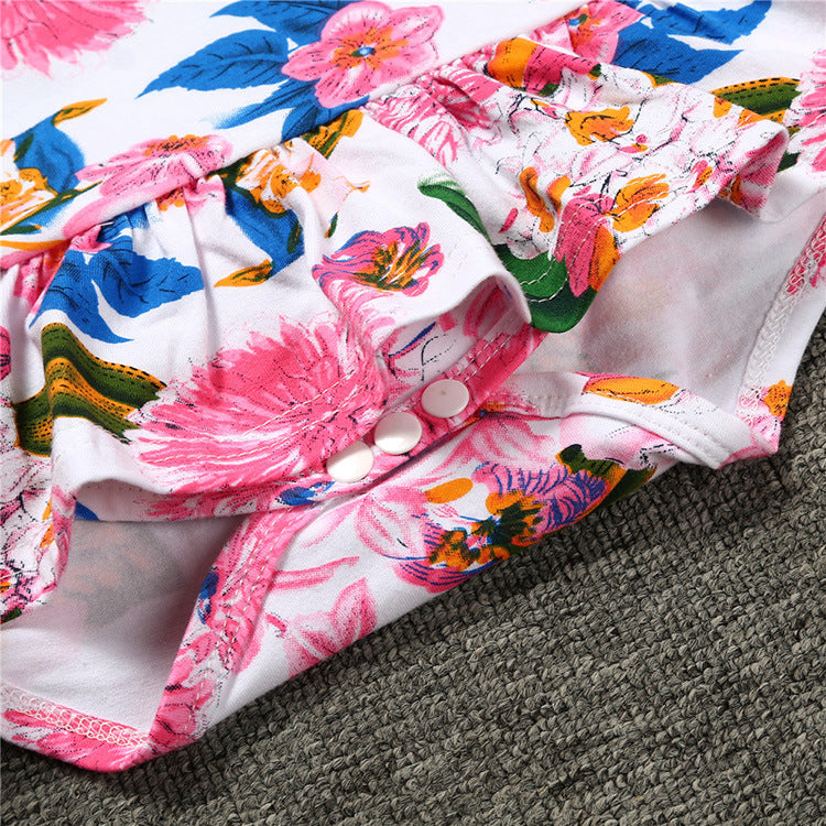 A New baby crawling clothes ins European and American baby onesies, summer girls printed short-sleeved triangle skirts - Mixbatch