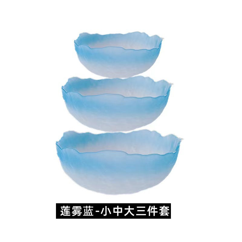 A Creative Japanese Lotus Mist Powder Glass Fruit Salad Bowl Set High Value Dessert Bowl Light Luxury Simple Household Fruit Plate