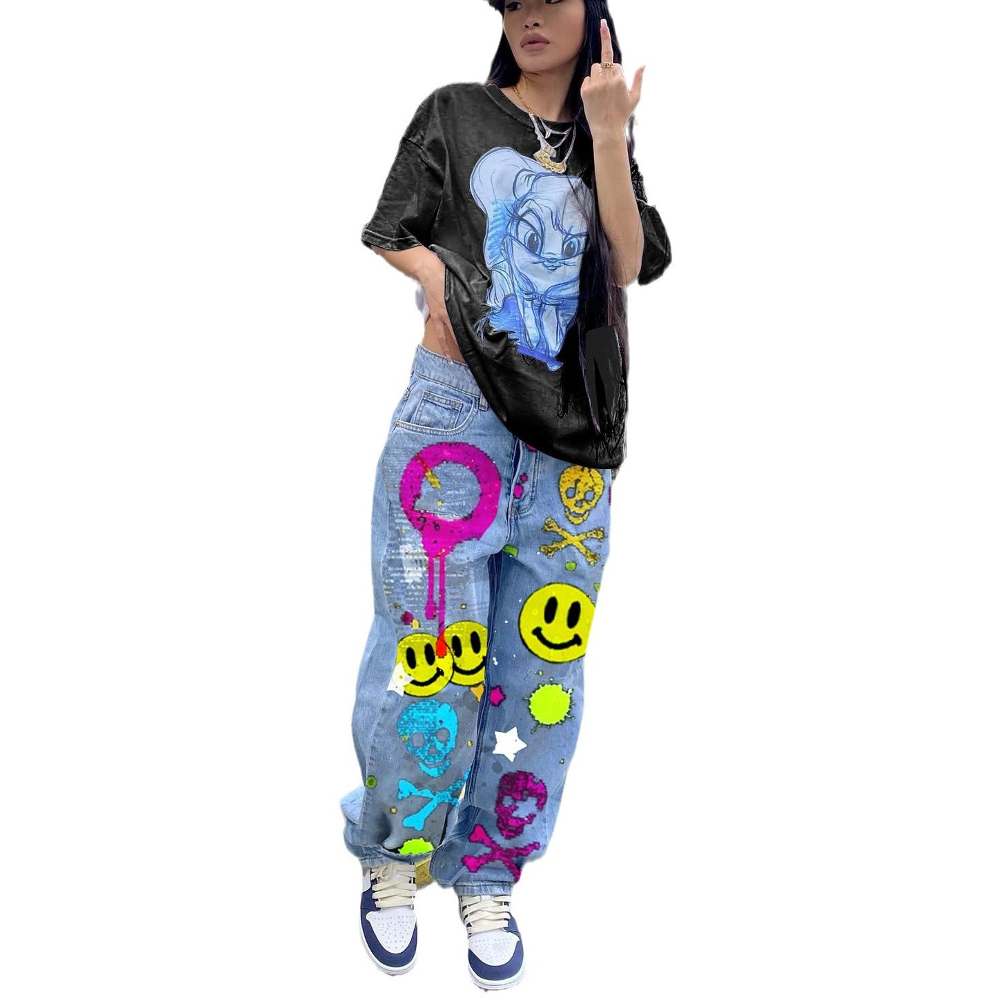 A new autumn European and American style street hipster Internet celebrity high waist wide leg jeans women's foreign trade pants 2526