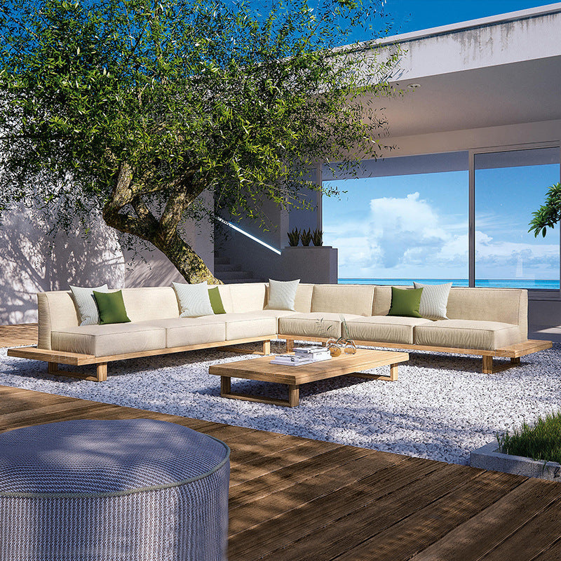 A teak outdoor sofa combination villa courtyard furniture Nordic style high-end garden hotel terrace solid wood sofa chair - Mixbatch
