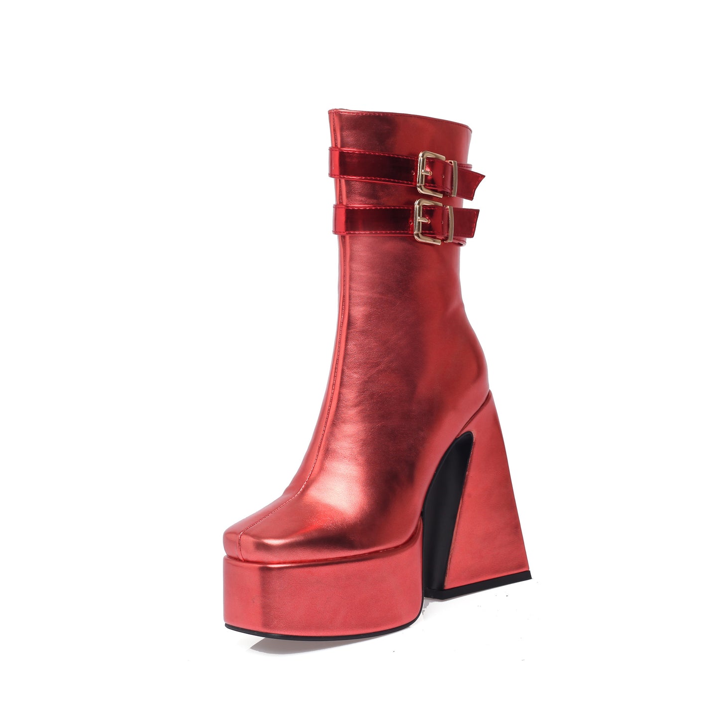 A Hollow Women's Waterproof Platform High Heel Square Head Side Zipper Fashion Boots