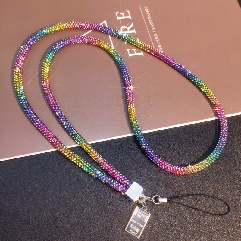 A Mobile phone lanyard length Wrist rhinestone lanyard Women's high-end luxury full diamond pendant Colorful fashion pendant - Mixbatch