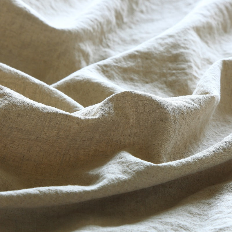 Minimalist Japanese Linen Four Piece Bedding Set Solid Color Button Cotton Linen Bed Sheet and Duvet Cover 1.8 Home Textile Bedding - Mixbatch