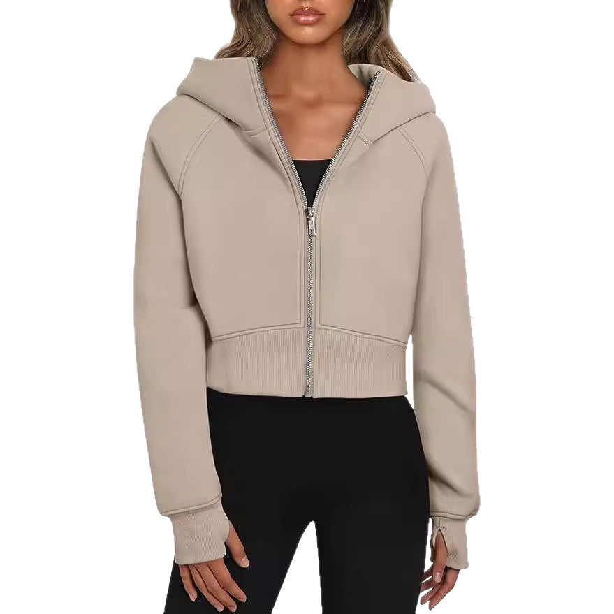 A hooded zip sweater