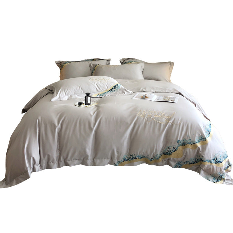 OQ5M luxury 100-piece long-staple cotton four-piece cotton embroidered quilt cover sheets with high quality bedding 4 - Mixbatch