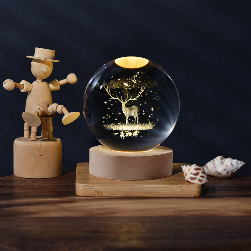 A creative 3d laser engraved crystal ball lamp