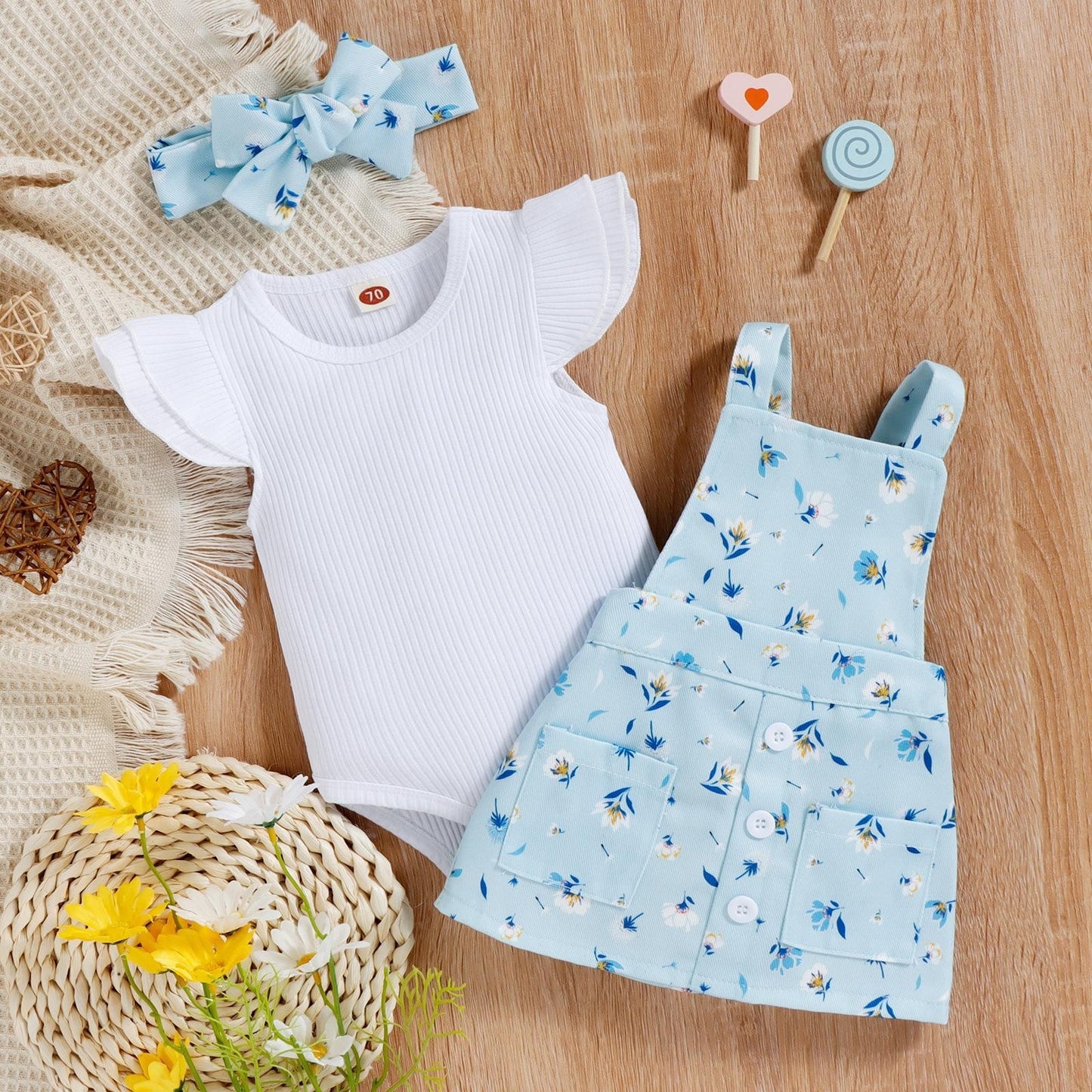A Amazon Summer Baby Kids Flying Sleeve Cotton Pit Strip Triangle Bag Fart Ha Yi Print Straps Short Skirt Tide Girl Set - Mixbatch
