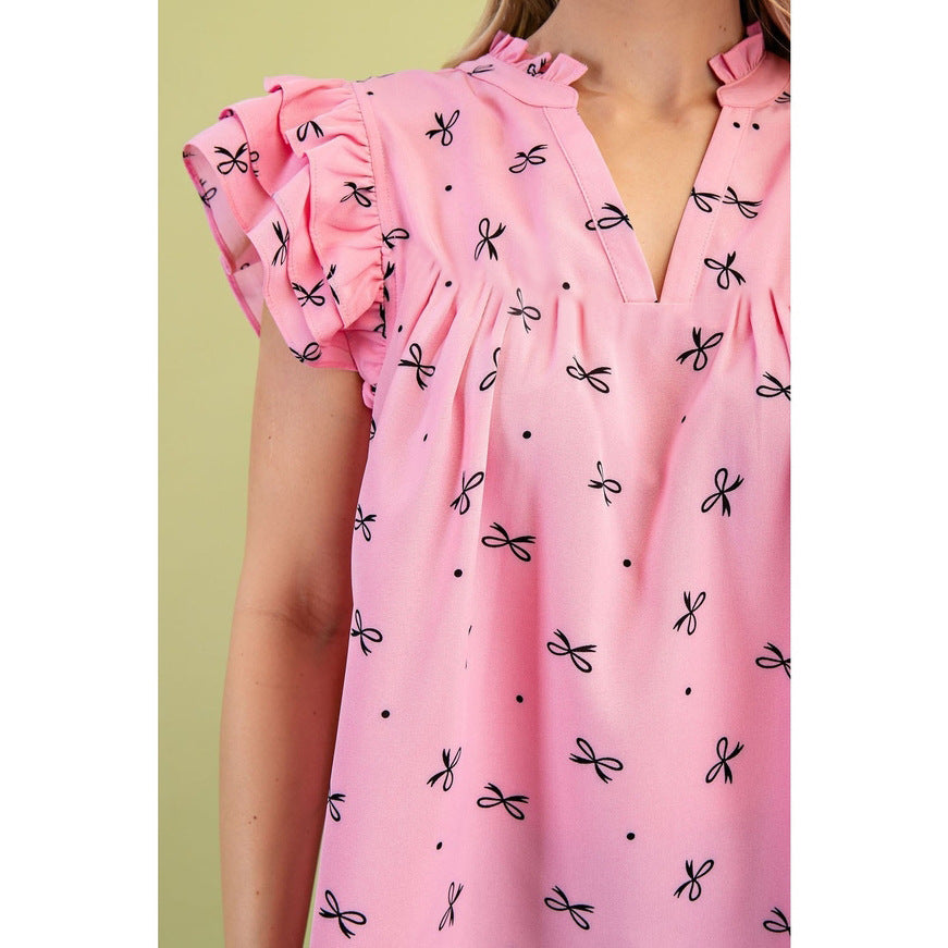 Europe, America, cross-border Amazon independent station 2025 summer new V-neck multi-layer lotus leaf sleeve sweet printed women's shirt - Mixbatch