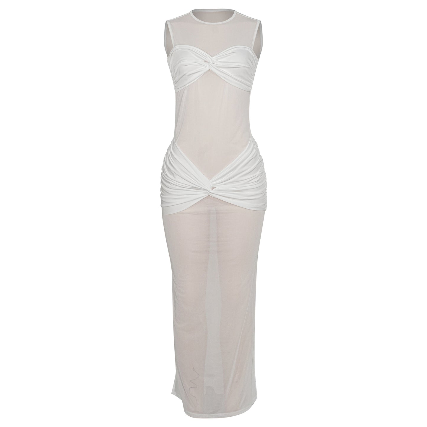 D098DS European and American cross-border 2025 spring new evening dress perspective mesh sexy solid color hip-wrapped women's jumpsuit - Mixbatch