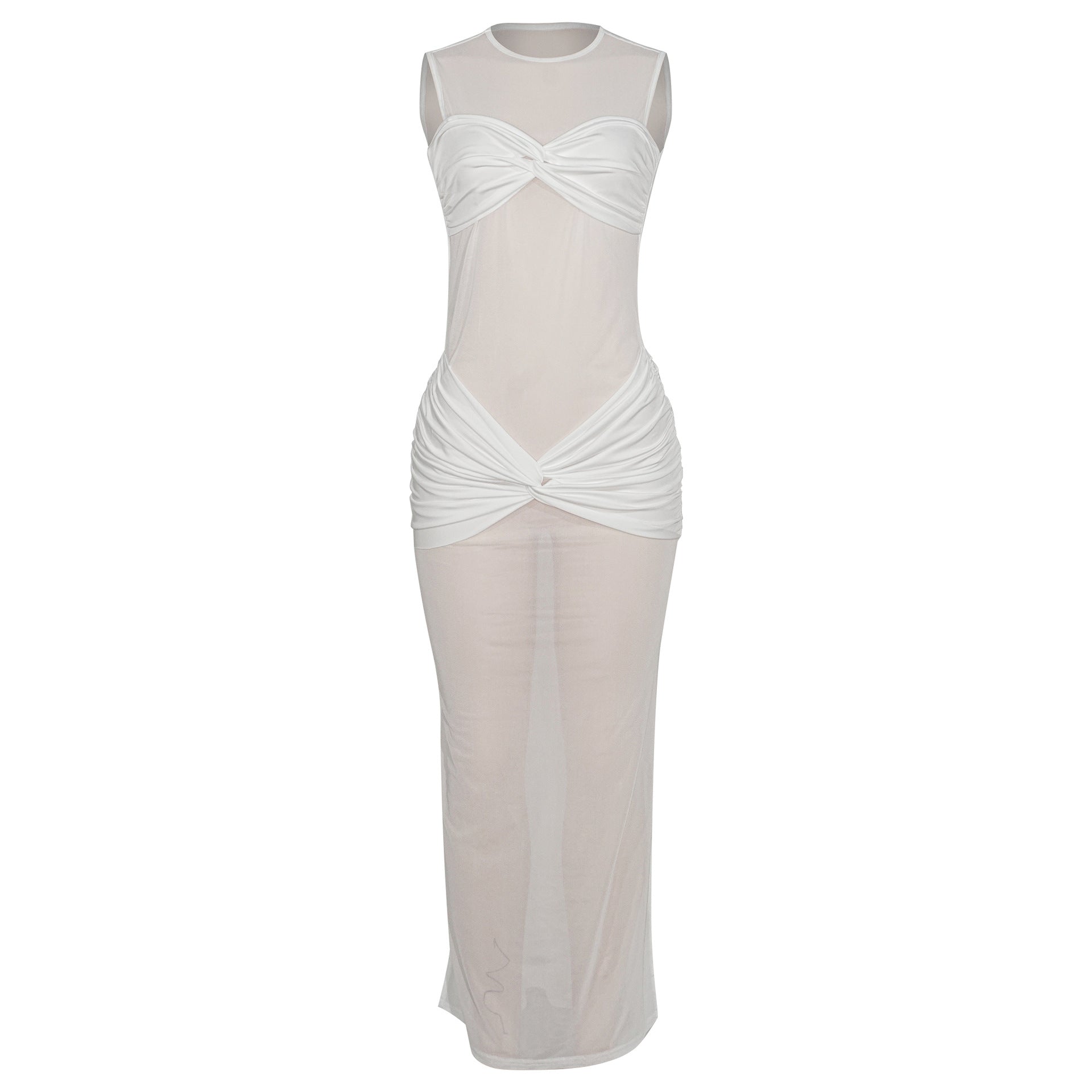 D098DS European and American cross-border 2025 spring new evening dress perspective mesh sexy solid color hip-wrapped women's jumpsuit - Mixbatch