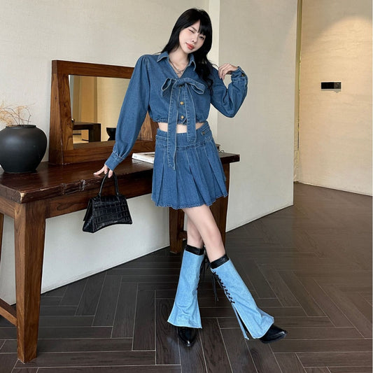 A new sweet wind women's fashion shoes stiletto heel women's bow lace-up cowboy boots design sense new
