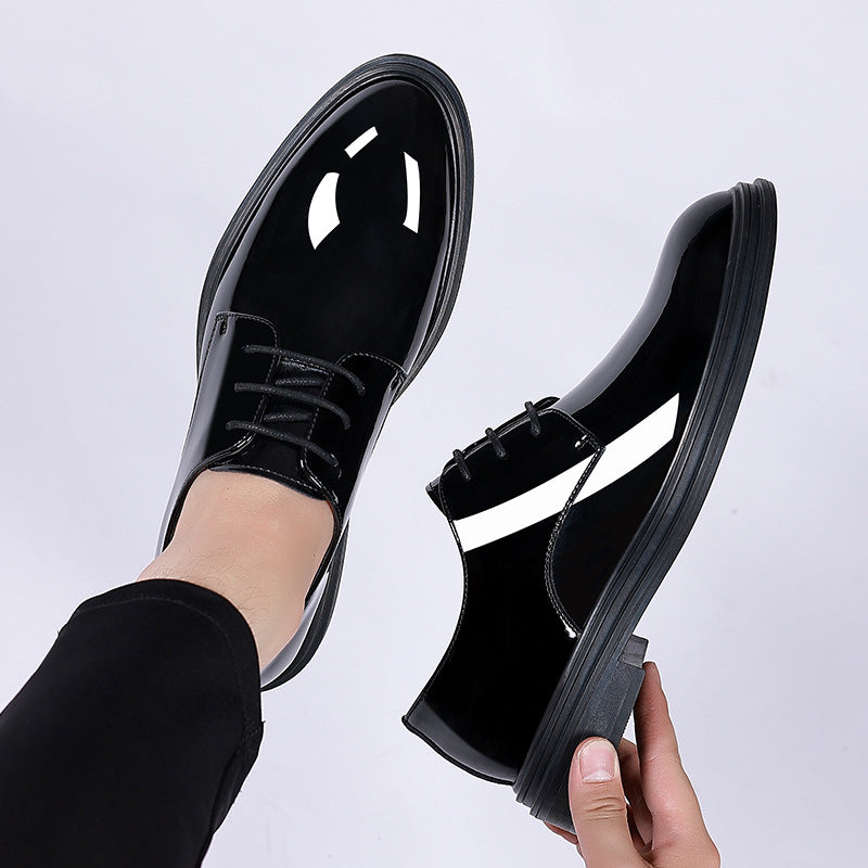 A leather shoes men's Korean version patent leather increases 8CM business leather shoes