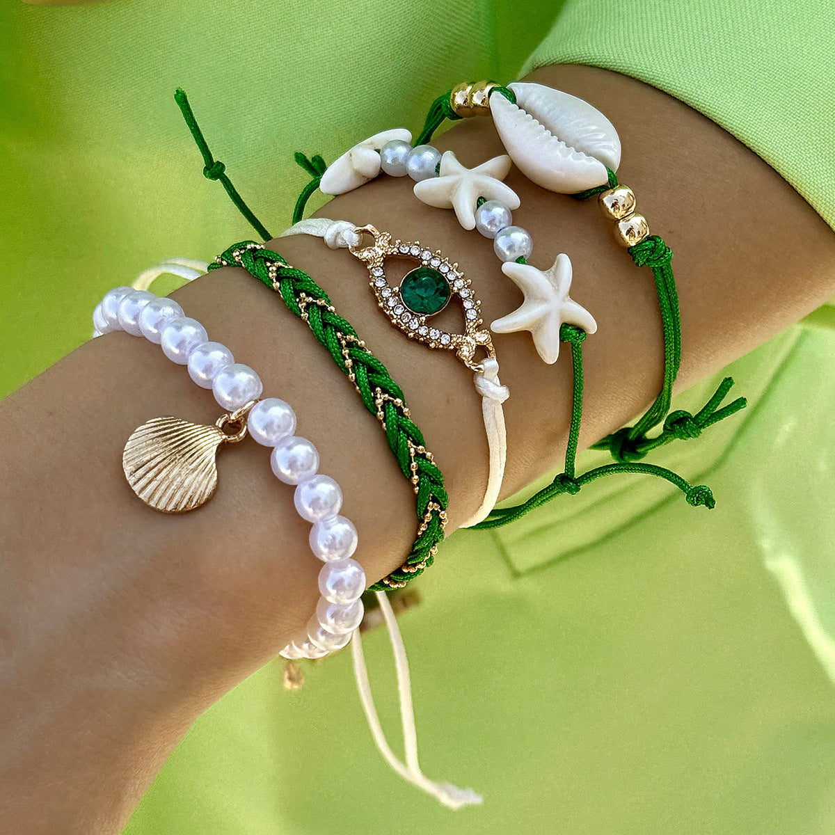 A Bohemian Resort Wind Shell Beaded Woven Bracelet Beach Wind Starfish Rice Beads - Mixbatch