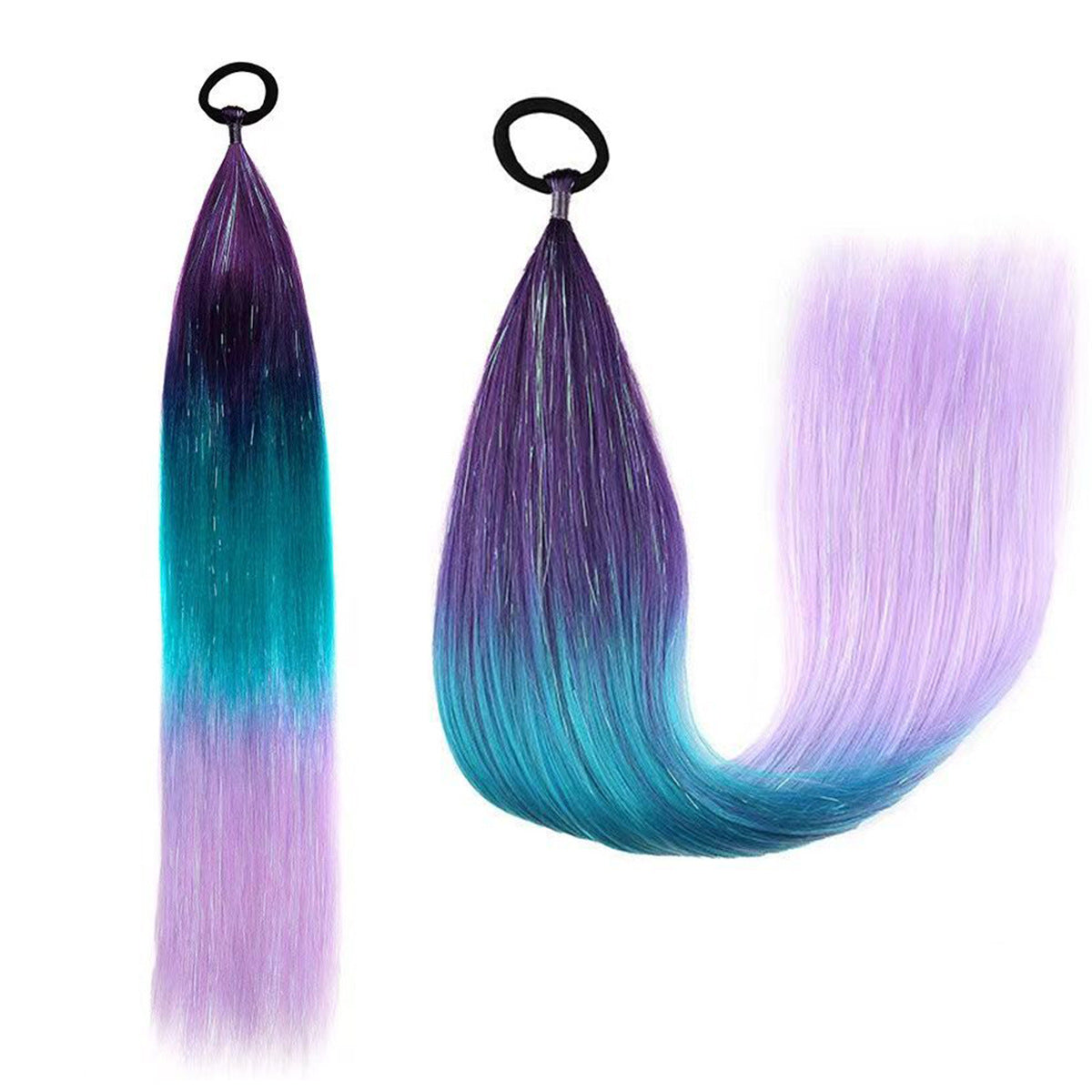 A children's color laser silk braided hair dreadlocks gold silk long ponytail hair extension colorful gradual change braid braided hair wig pair - Mixbatch