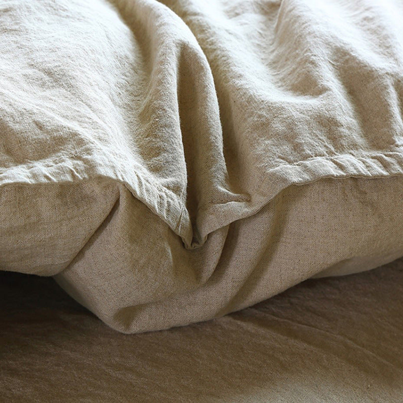 Minimalist Japanese Linen Four Piece Bedding Set Solid Color Button Cotton Linen Bed Sheet and Duvet Cover 1.8 Home Textile Bedding - Mixbatch