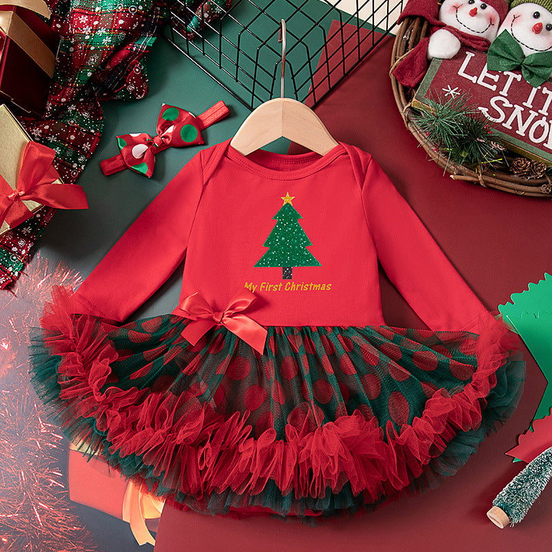 A children's long-sleeved mesh dress