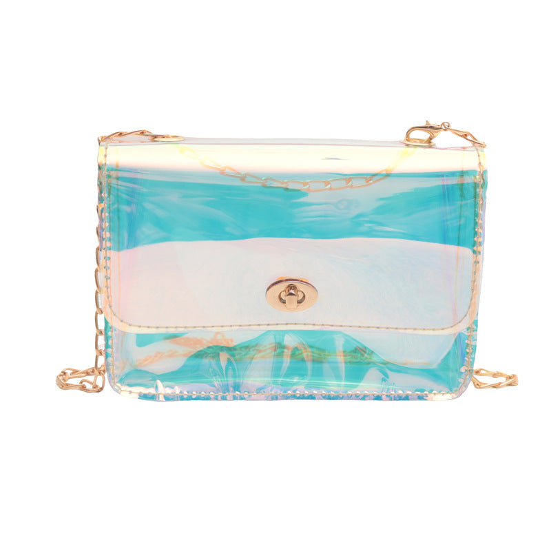 A new laser colorful small square bag chain small bag mobile phone bag change bag transparent bag shoulder messenger bag