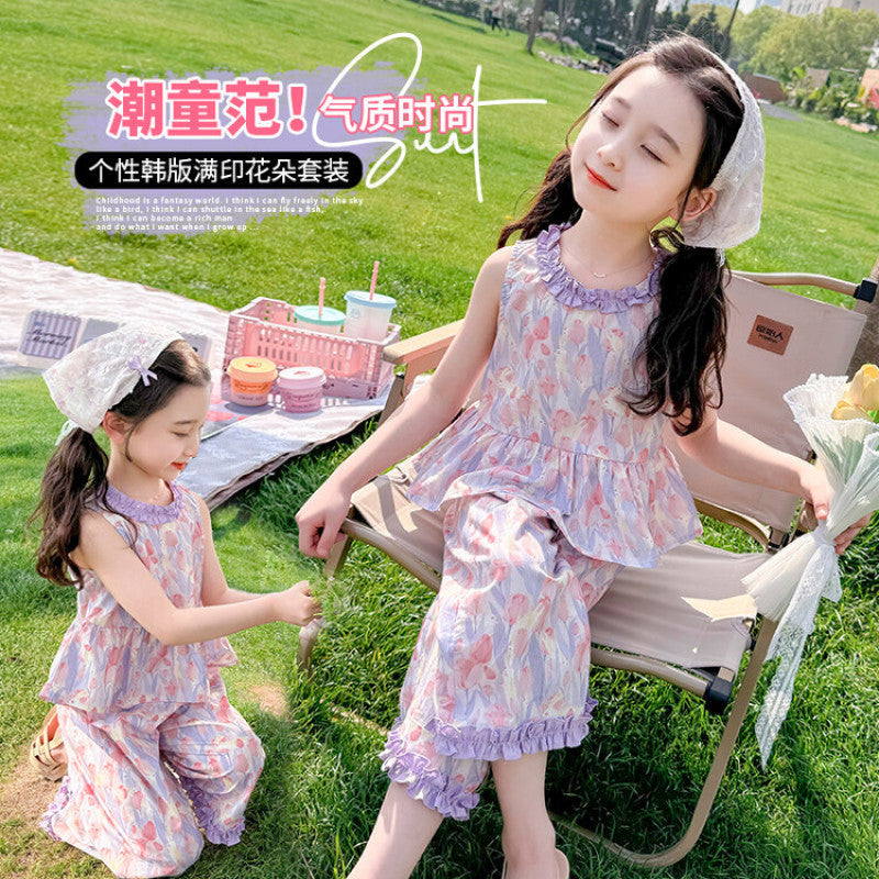 A new baby thin summer vest wide leg pants two-piece set children's fashionable summer wear