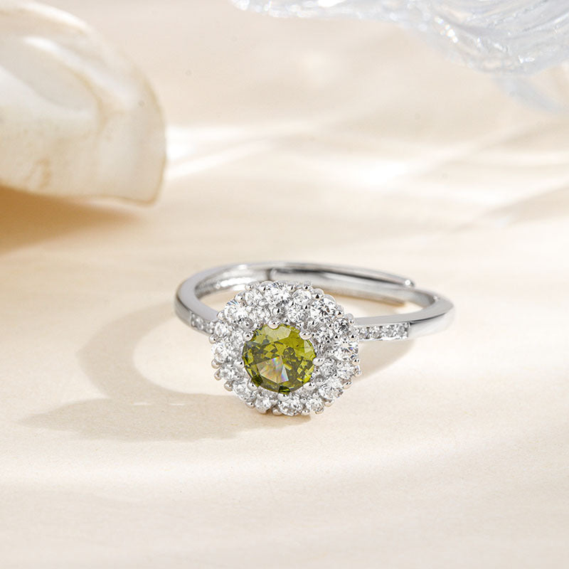 A S925 Sterling Silver Olive Green Ring