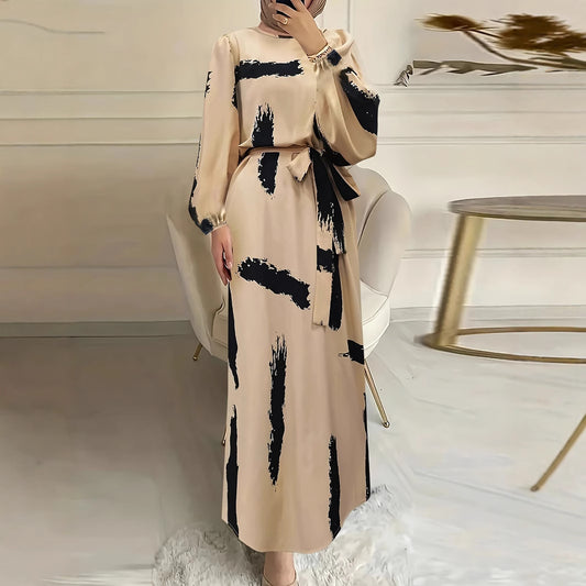A printed long-sleeved dress