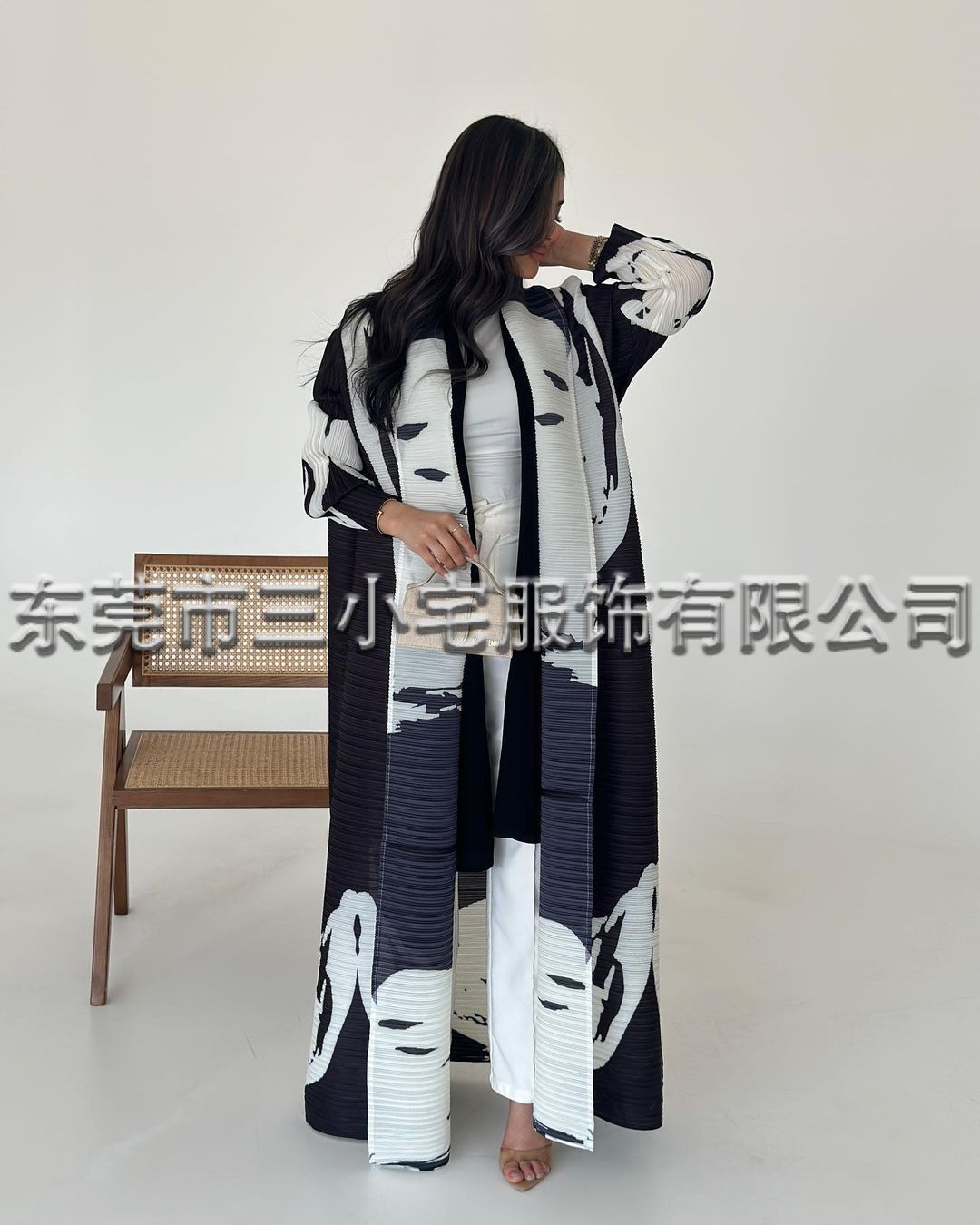 A Pleated robe print cardigan women's clothing