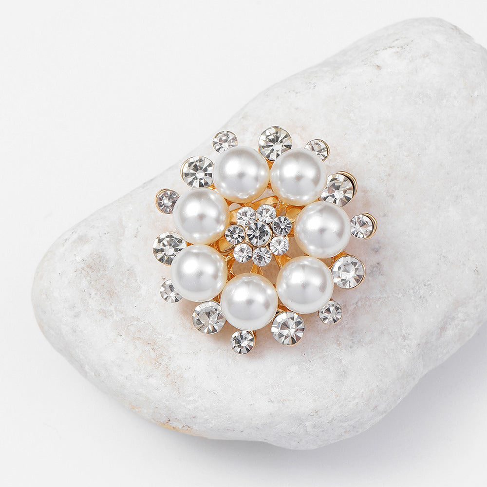 A Cross-border hot-selling Korean version of pearl brooch, high-end diamond-encrusted flower pin, anti-light brooch clothing accessories - Mixbatch