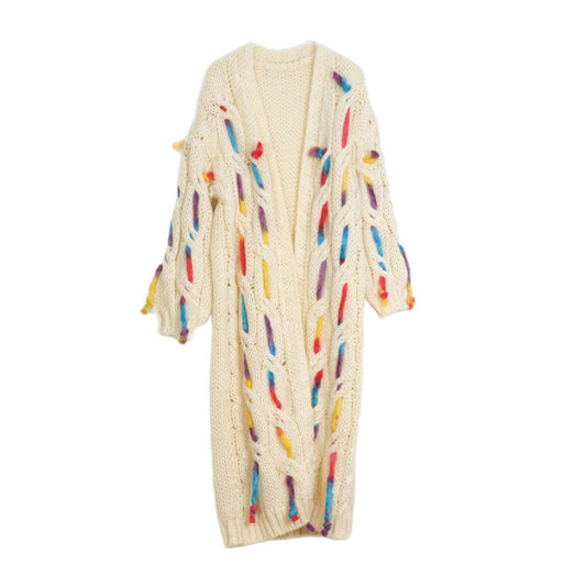 A Cross-border European and American sweaters, women's colored hand hooks, loose foreign style, autumn and winter new stick-needle sweaters, cardigans, long skirts, coats